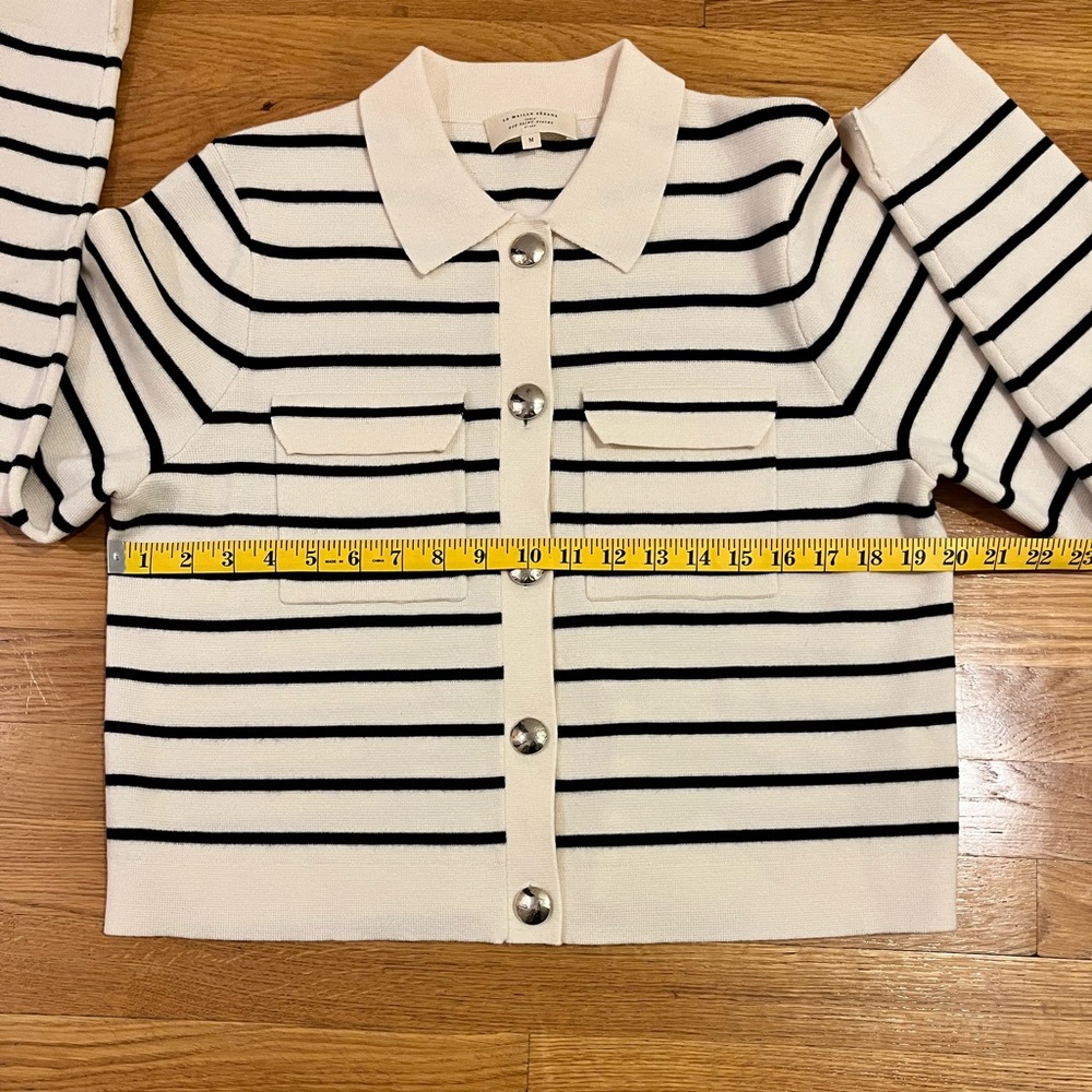 Sezane Betty cardigan in navy blue and ecru stripe - Picture 8 of 9